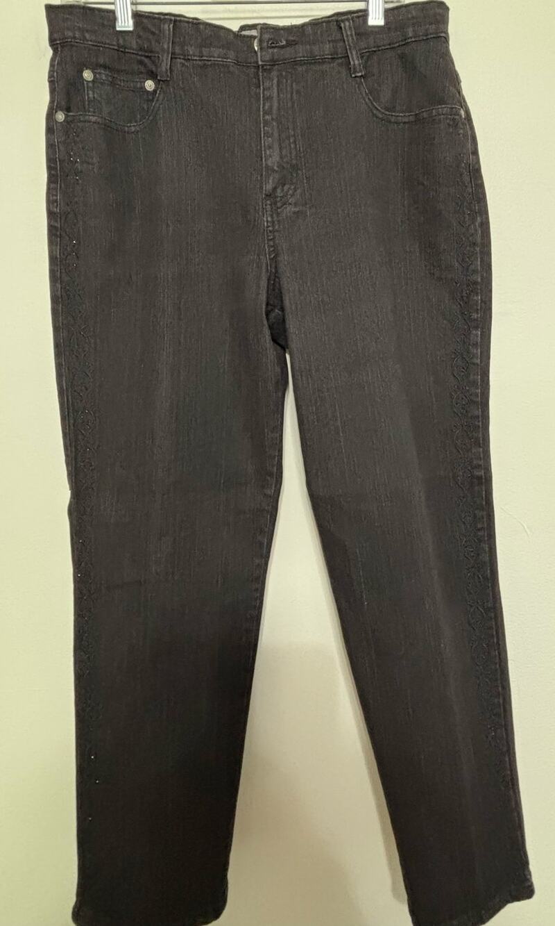 COS Women's Black Rhinestone Floral Embellished Jeans 12P Petite